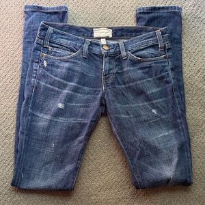 Current/Elliott Women's Dark Blue Distressed The Skinny Jeans
